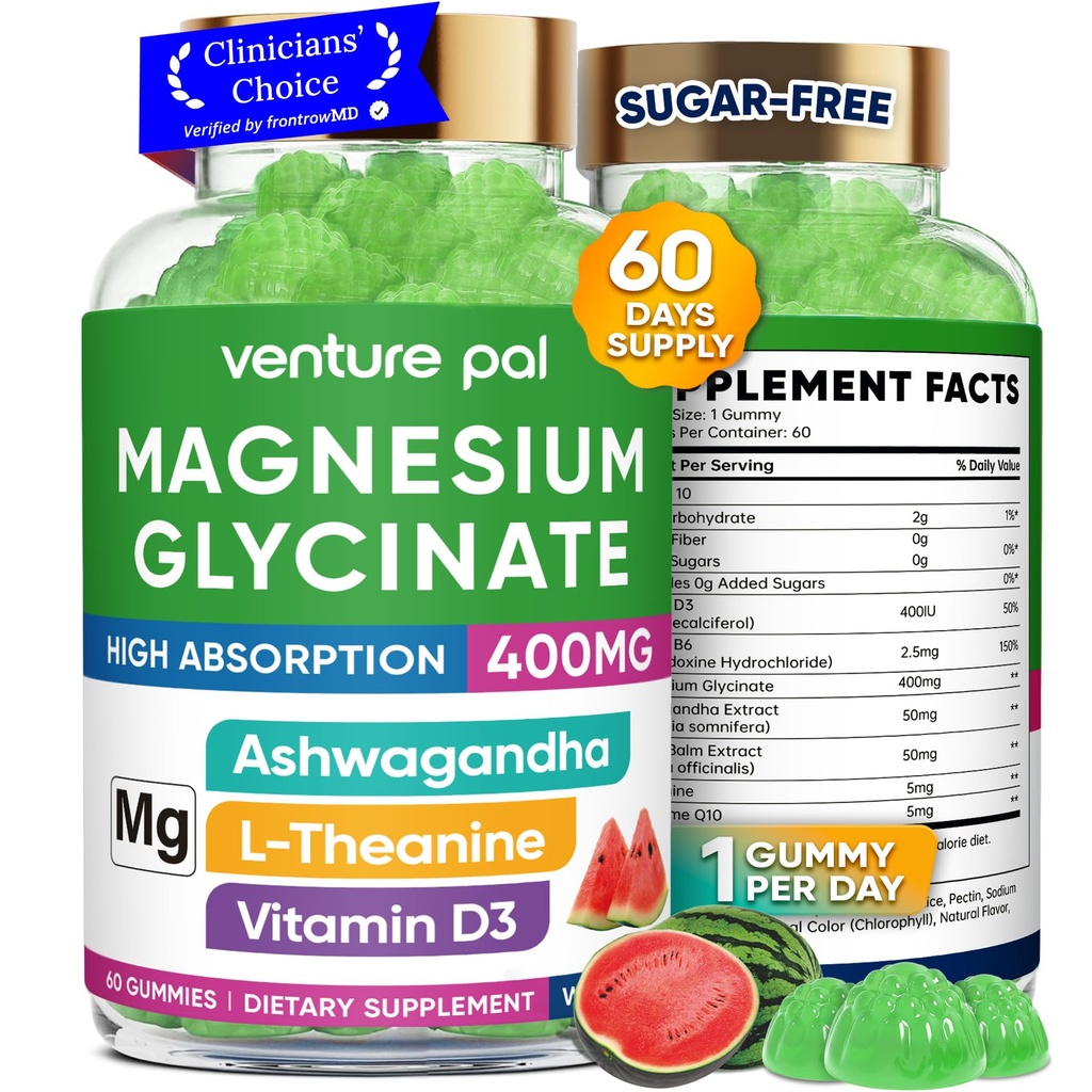 60 días de suministro de magnesio Glycinate 400mg Gummies con Ashwagandha, L-Theanine, CoQ10, Vitamina D3 &amp; B6, azúcar de magnesio gratis Gummies para adultos &amp; niños, alivio de estrés, sueño &amp; calma, Vegan, gluten Gratis