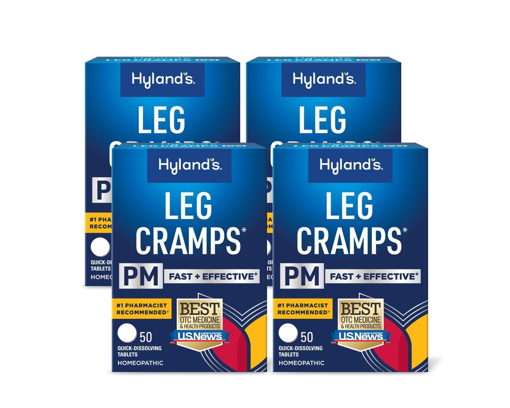 Huellas de la pierna de Hyland PM, alivio de la pierna nocturna, calf y cáñamo de pie, 50 tablas de resolución rápida 4-Pack (200 Total)