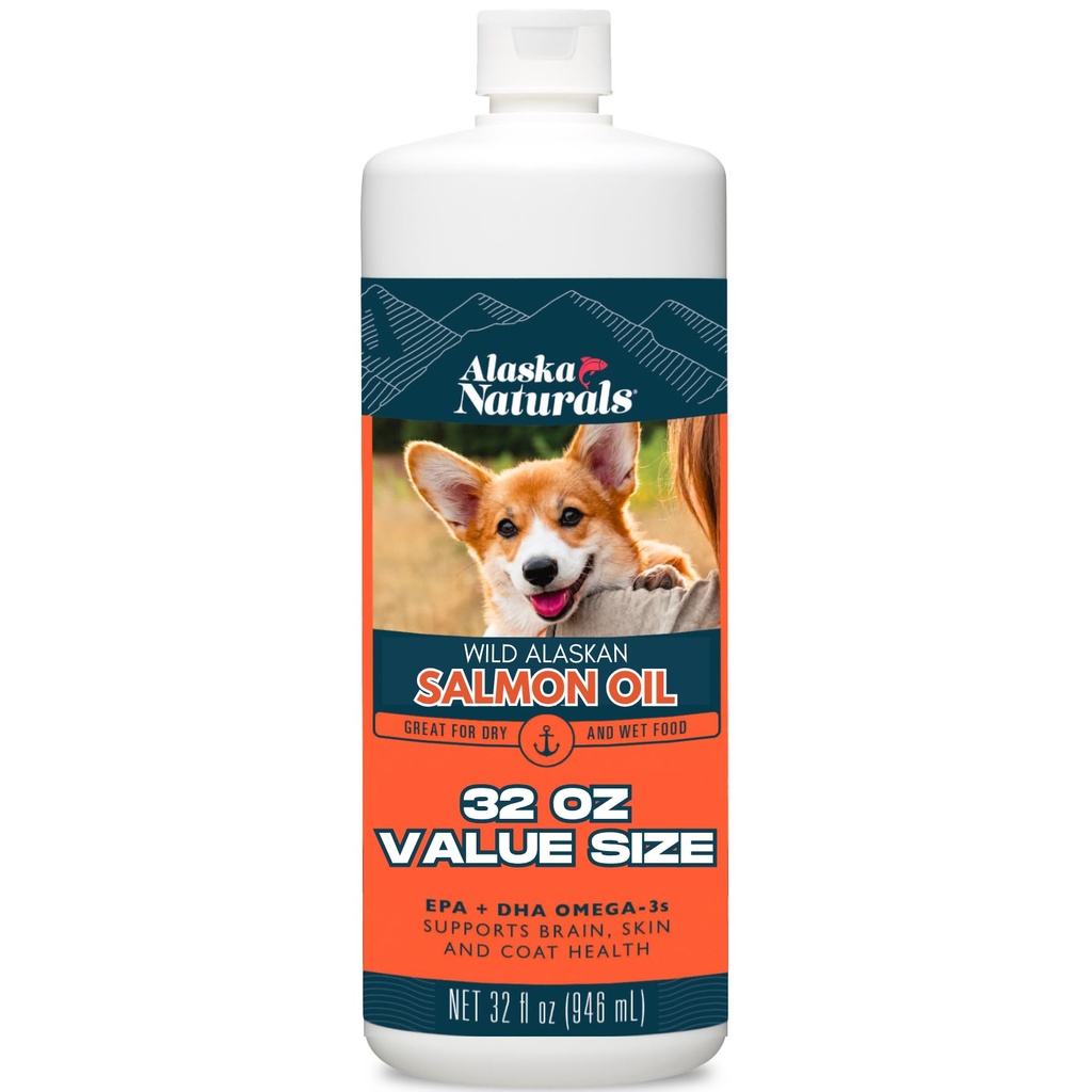 Alaska Naturals Wild Alaskan Salmon Fish Oil Suplemento para perros Skin and Coat with EPA DHA Omega 3 Fatty Acids Liquid Food Topper 32 oz.