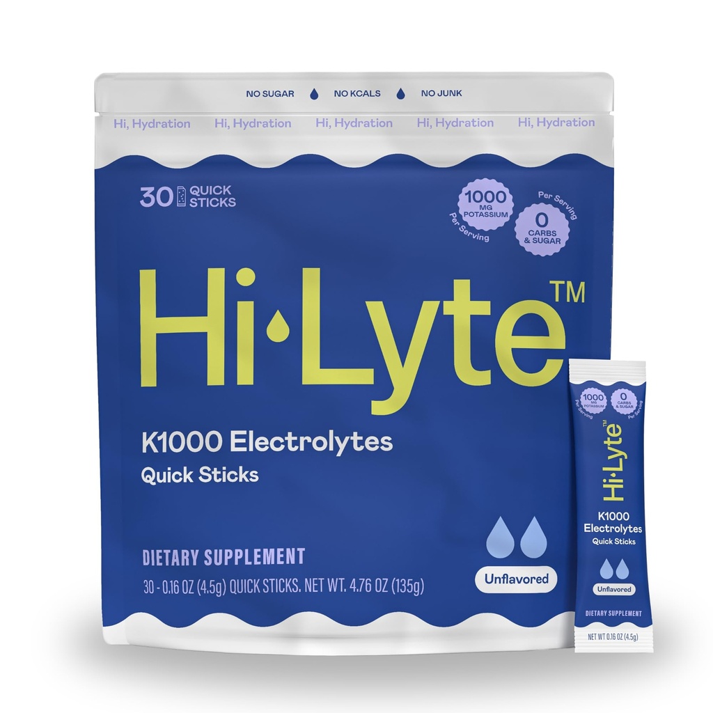 Hi-Lyte K1000 Electrolytes Sticks Desflavored Keto & Performance, 30 Servings