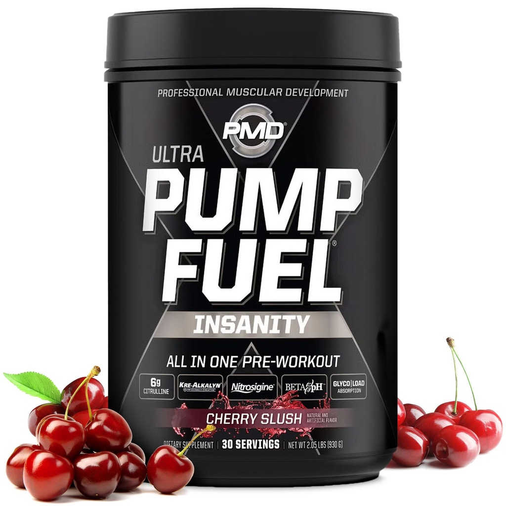 PMD Sports Pump Fuel Ultra Insanity - Premium Pre Workout Powder &amp; Muscle Pump, Greater Focus, Endurance & Recovery, Premium Creatine, Arginine & Beta Alanine - Cherry Slush (30 Servings)