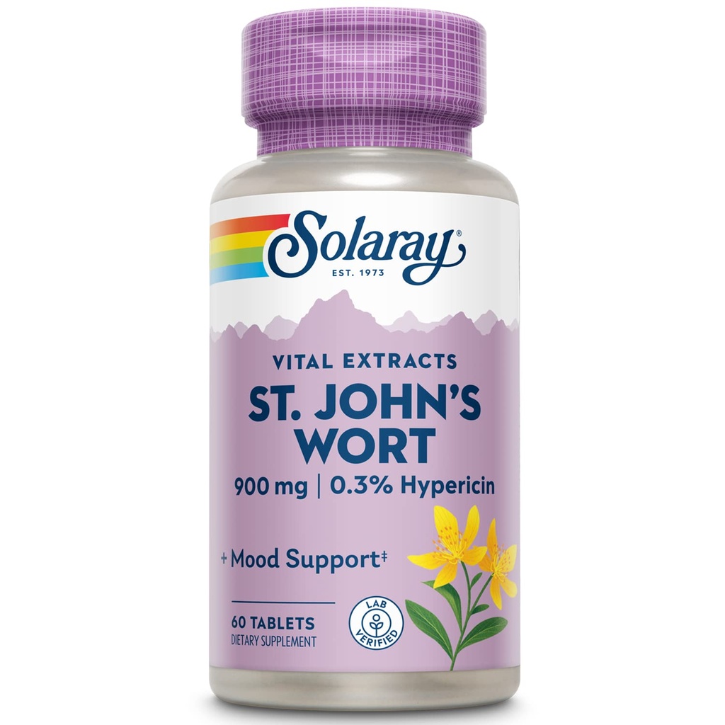 SOLARAY St. Johns Wort Aerial Extract One Daily 900mg, Standardized w / 0,3% Hypericin for Mood Stability & Brain Health Support, Non-GMO ¦