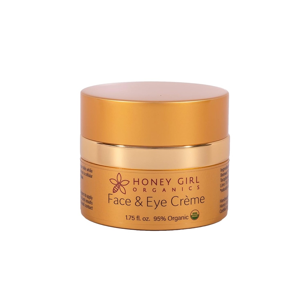 Honey Girl Organics Face " Eye Crème, USDA Certified Organic Facial Moisturizer " Under Eye Cream for Wrinkles, Dark Circles and Puffiness w/Hydrating Honey, Beeswax, Essential Oils " EVOO. 1.75oz
