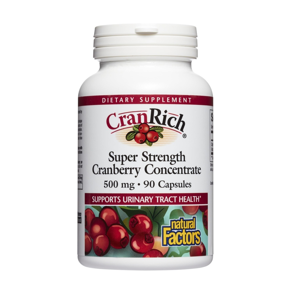 CranRich por Factores Naturales, Concentrado de Arándano de Superestrength, Suplemento Antioxidante para Soporte de Tracto urinario, No GMO, 90 cápsulas