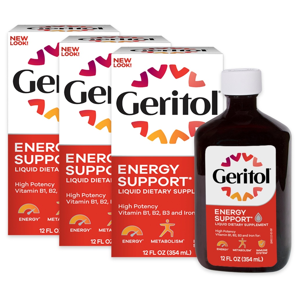 Geritol Vitamina Líquida y Suplemento de Hierro, Apoyo Energético, Contiene Alta Potencia B-Vitamins e Hierro, Agradable Tasting, Fácil de Tragar, Sin Dulces Artificiales, No GMO, 12 Oz, 3 Pack