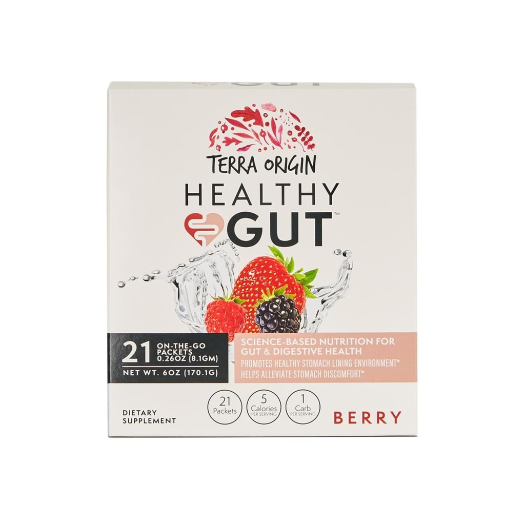 TERRA ORIGIN Empaquetaduras de goma saludable, L-Glutamina, deslizante Elm, Aloe Vera, Extracto de punta de regaliz, Gut Health, soporte digestivo, Reparación de goma láctea, Función de inmune, On-The-Go, 21 Ct, Berry