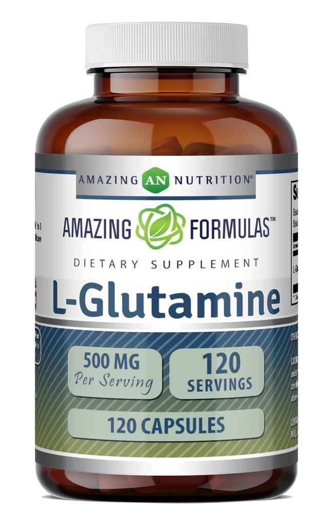 Fórmulas increíbles L-Glutamine Amino Acid Suplemento TEN 500 Mg TENIDO Cápsulas Silencio No-OMG ANTE Gluten-Free TEN Made in USA (1 Pack TENIDO 120 Cuenta)