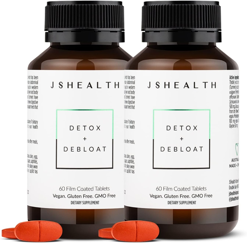 JSHealth Vitamins Detox and Debloat Liver Health Fórmula ANTE Liver Detox Pills ← Debloating Formula with Milk Thistle, Turmeric, Fennel ← Liver Cleanse Supplement (60 Tablets, Pack of 2)
