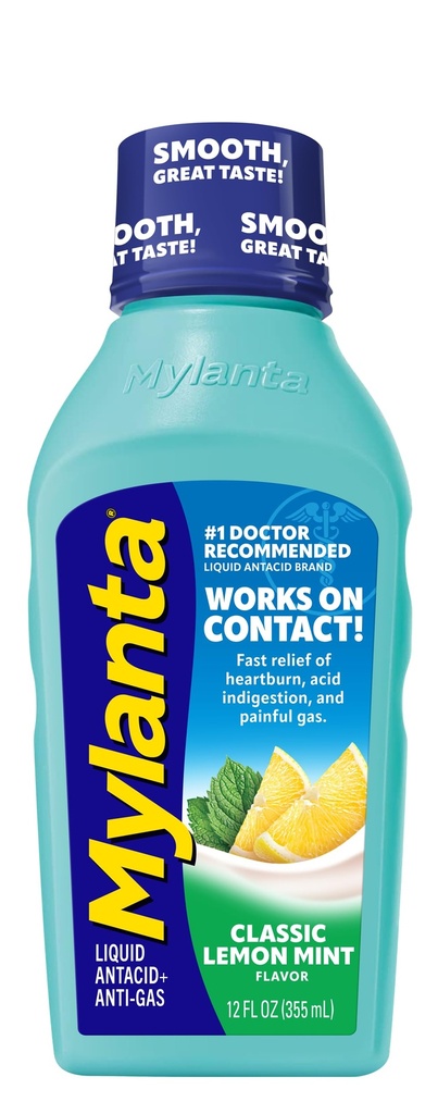 Mylanta Heartburn y Gas Relief, Liquid Antacid, Classic Flavor, 12 Fluid Ounce