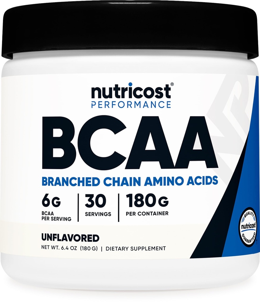 Nutricost BCAA Powder (Unflavored, 30 Servings) - Vegetariano, No GMO, Gluten Free, Optimal 2:1:1 Ratio