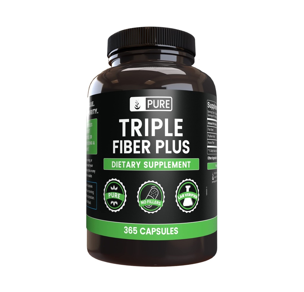 Ingredientes originales puros Triple fibra (365 cápsulas) No hay magnesio o rifles de arroz, siempre puros, lab verificados