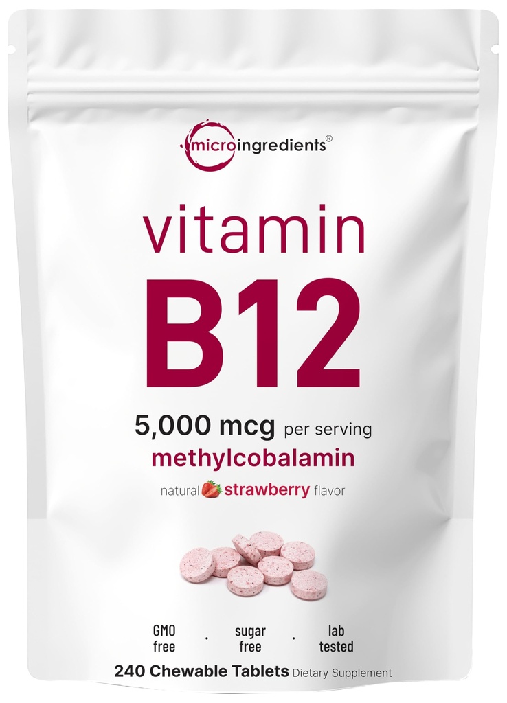 Micro Ingredientes Vitamina B12 5,000 mcg peru Methylcobalamin – 240 Tablas Chewable ← Fast Dissolve, Natural Strawberry Flavor ← Soporta Energía y Metabolismo Salud ANTE Vegan, No GMO, Gluten Free
