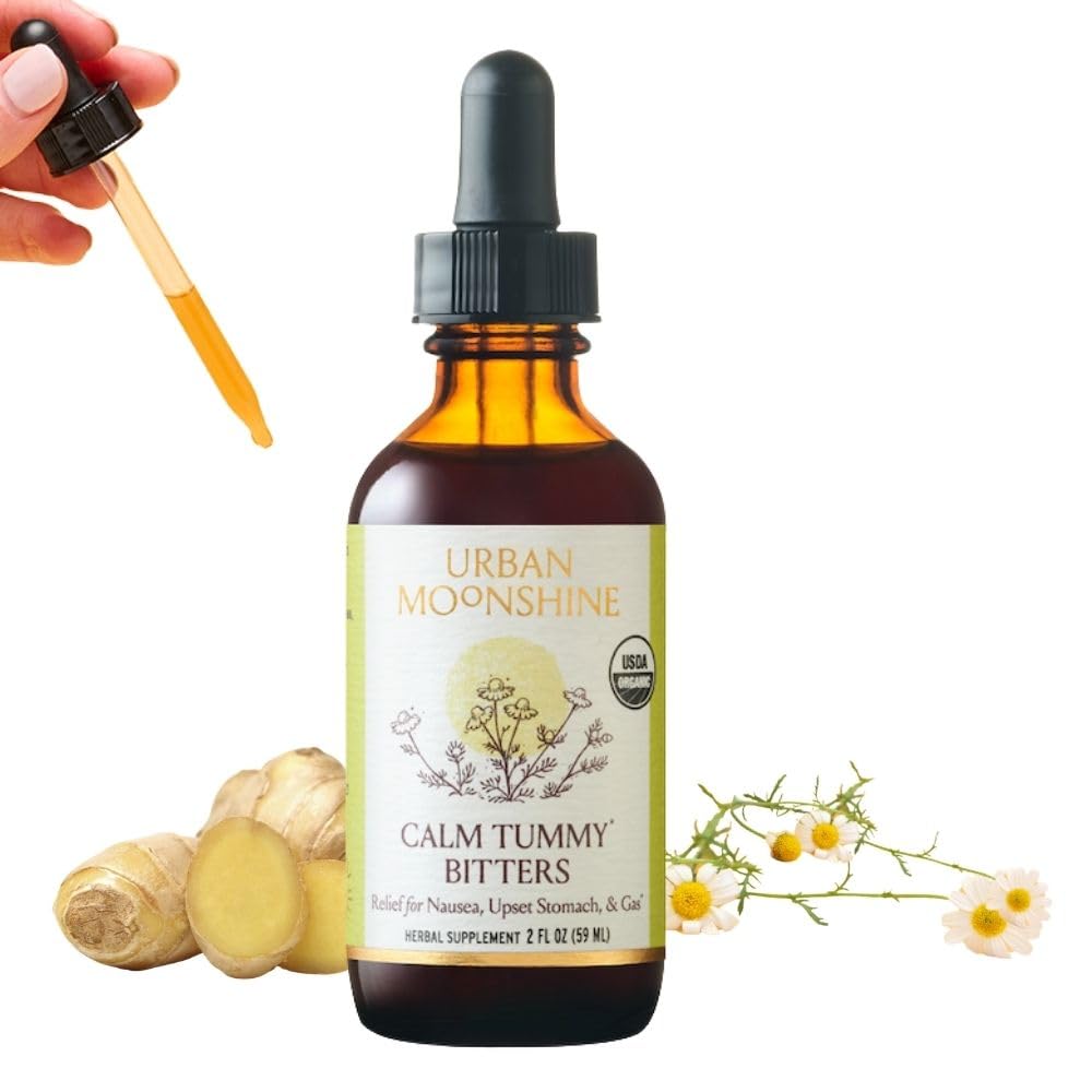 Urban Moonshine Calm Tummy Bitters - Certified Organic - Relief for Nausea &amp; Upset Stomach* - Bloating Relief* - Soothes Digestion* - Digestive Bitters - Gluten Free Herbal Supplement - 2 Fl Oz