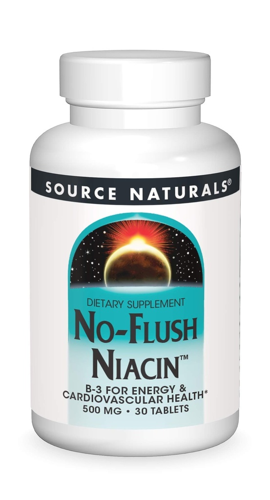 Fuente Naturales Niacina sin gluten, B-3 para la salud cardiovascular* 500 mg - 30 Tabletas