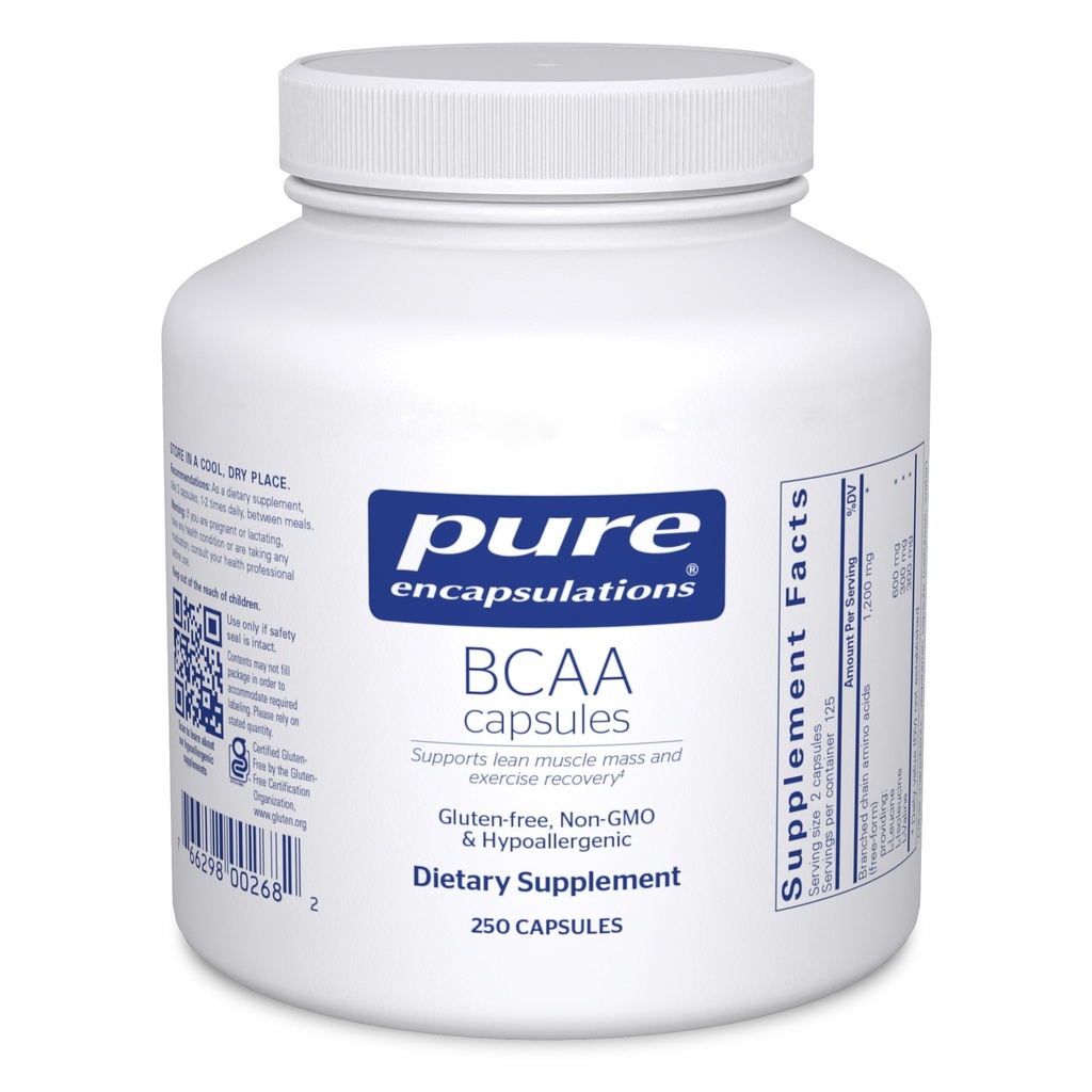 Pure Encapsulations BCAA Capsules ← Suplemento hipoalergénico para apoyar la función muscular durante el ejercicio* ← 250 Capsules