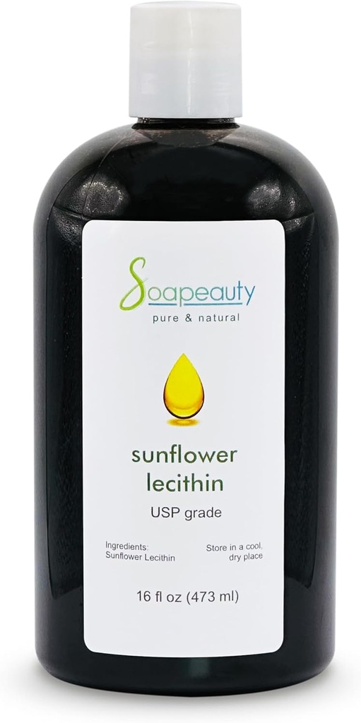 SUNFLOWER LECITHIN Liquid Oil ← Cold Pressed Unrefined ← USP Grade Unbleached 100% Pure Natural Sunflower Lecithin Oil ← Skin Moisturizer, Soap Making, Lotion  16 fl oz