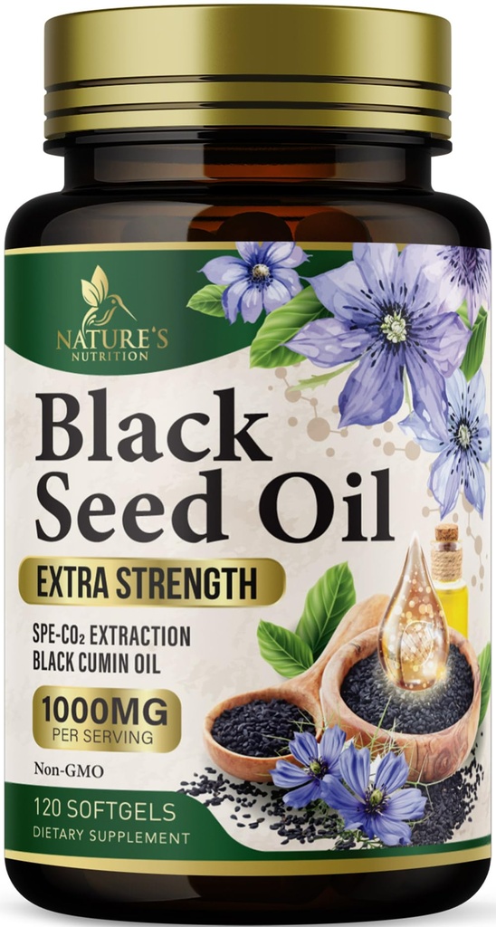 Black Seed Oil Softgels 1000mg - Premium Nigella Sativa Blackseed, Pure Natural Black Cumin Seed Oil & Antioxidant for Skin & Immune Support - Non GMO, Bottled in USA Suplemento - 120 Softgels