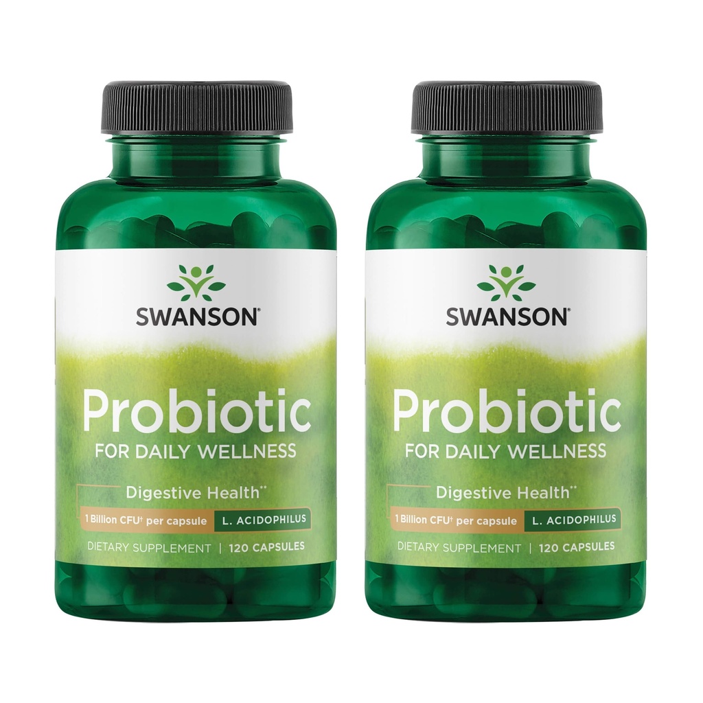 Swanson Probiótico - Suplemento de Salud Digestivo w / 1 billón CFU por cápsula - Fórmula Natural Apoyo a la Regularidad del Tazón &amp; Bienestar diario - (120 cápsulas) (2 Pack)