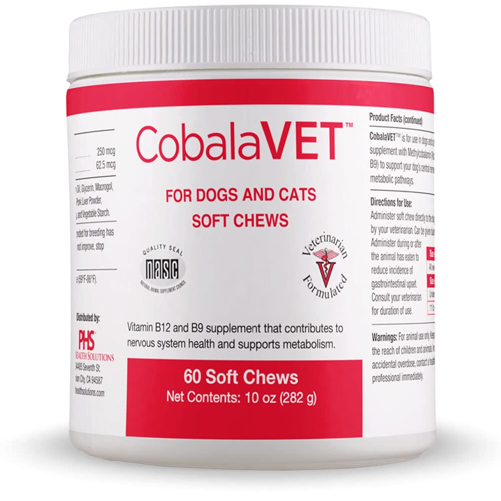 CobalaVet Vitamin B12 " B9 for Small Dogs " Cats - Supports The Nervous System, Brain Function, Immune Defenses " Cell Growth - Blood Cell Formation - Metabolic Pathway - 60 Soft Chews