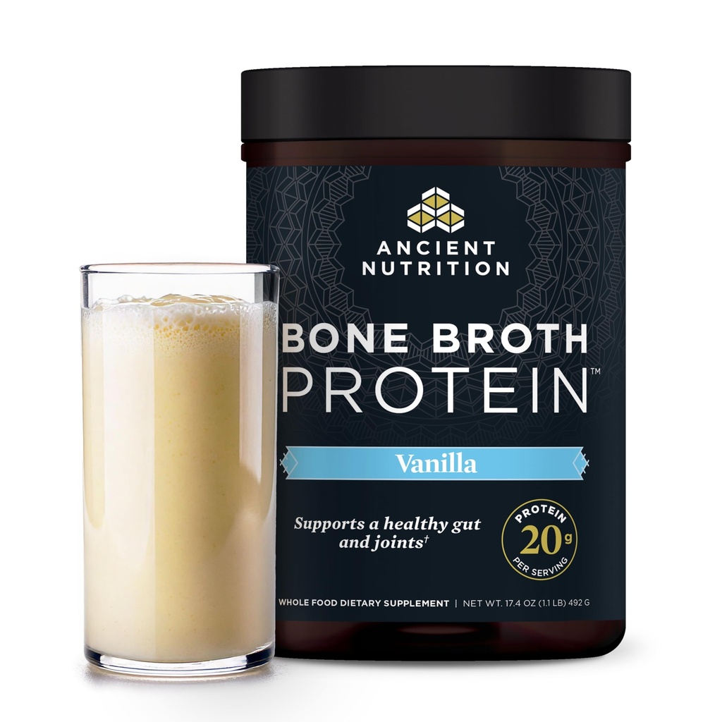 Antiguo Grasa de Nutrición Fed, libre de jaulas, bonificación Broth Protein Powder, 20g Protein, hidrolizado Collagen Peptides, Keto & Paleo Friendly, soporta la articulación, Gut Health, Vanilla, 20 servicios
