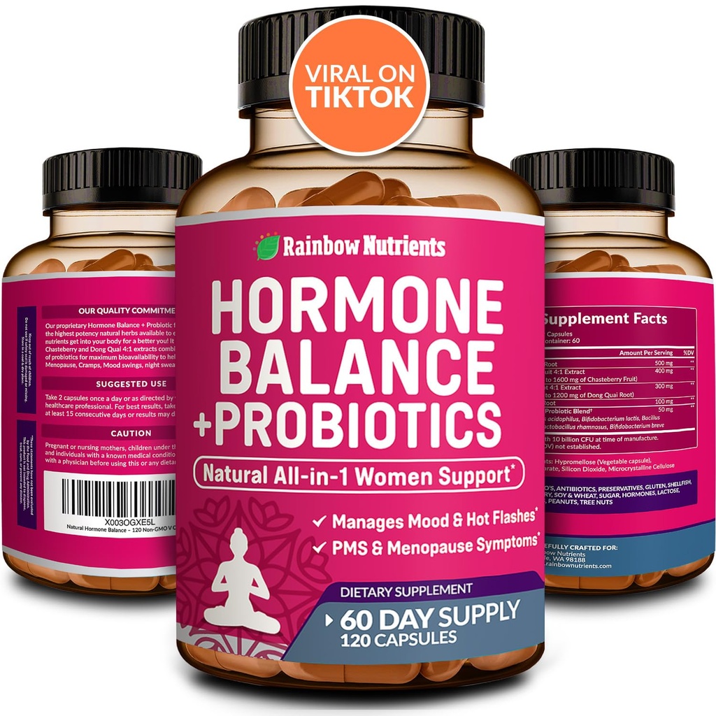 Equilibrio hormonal + Probióticos para Mujeres- Alivio de la menopausia natural, Manejo de pesas, Bloating, Flashes calientes, PMS Silencio Orgánica Maca, Chasteberry, Dong Quai & Black Cohosh