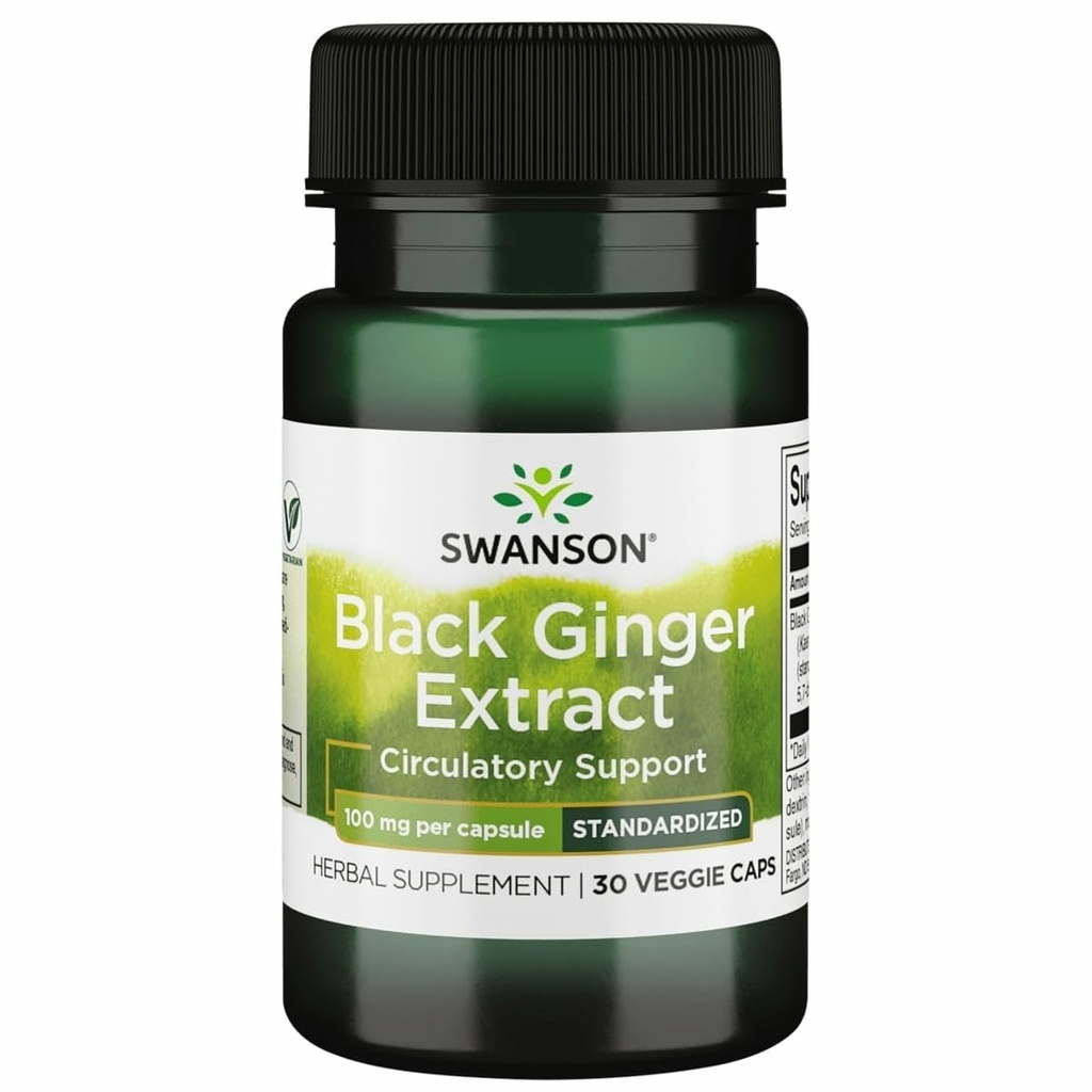 Extracto de jengibre negro Swanson - Promueve la circulación sanguínea saludable y el Vigor físico - May Aid Heart Health, Muscle Tissue y Bienestar - (30 cápsulas vegetales, 100 mg cada uno) 1 Pack