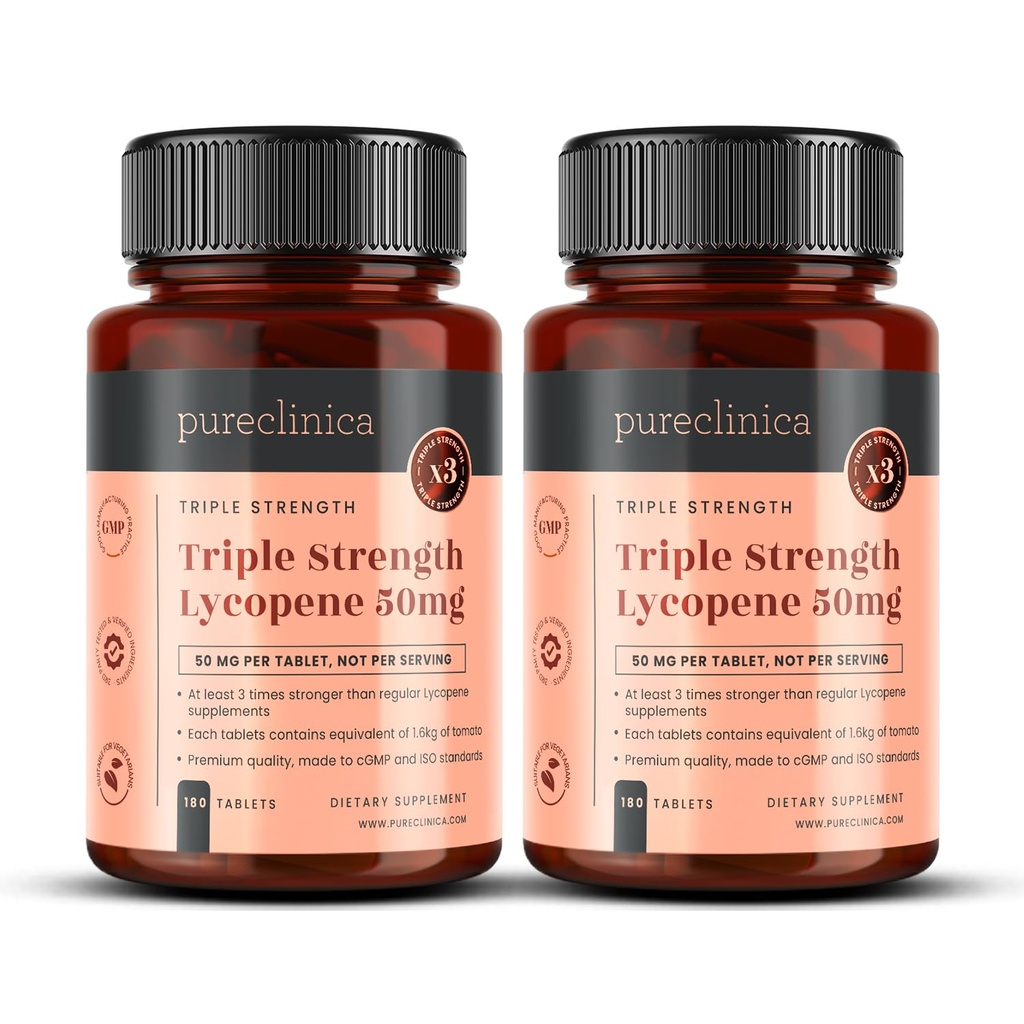 purclinica Lycopene Suplemento 50mg – Extracto de tomate de alta resistencia Antioxidante – 360 Tabletas (1 año de suministro) – Salud de próstata, Corazón, Ojo y Skin Support – GMO Free