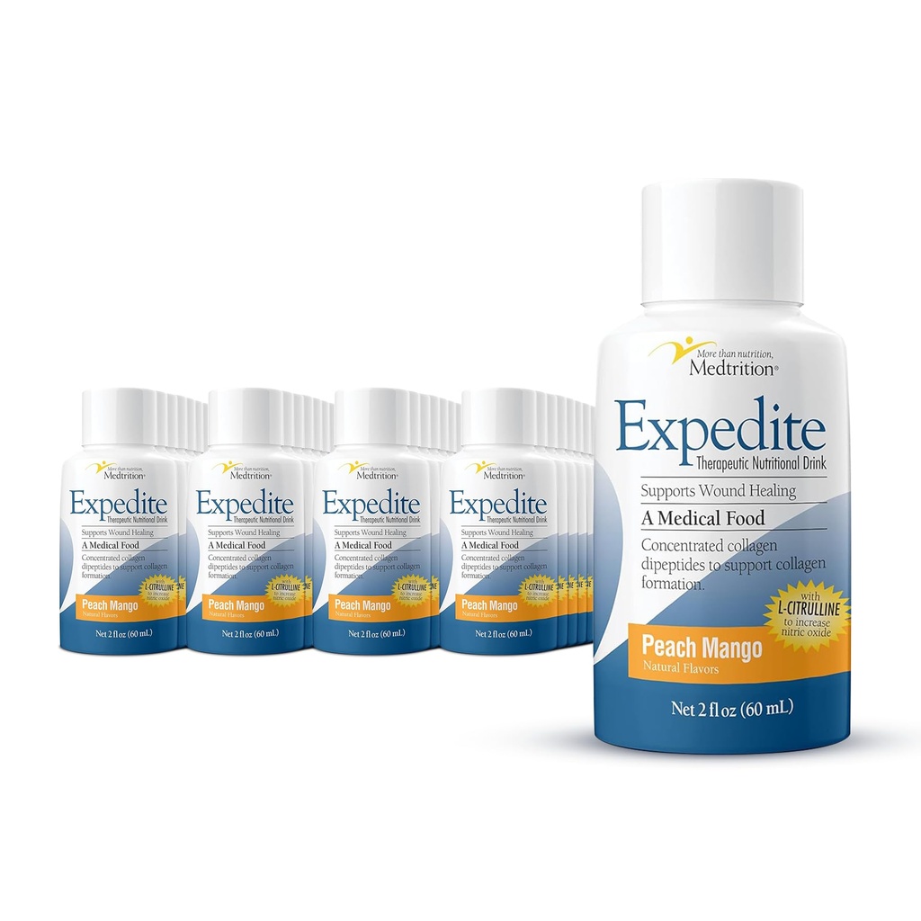 Medtrition Expedite Liquid Collagen, Peach Mango, 2 Fl Oz, Pack of 48 - Nutrition Support for General, Orthopedic &amp; Cosmetic Surgery Recovery