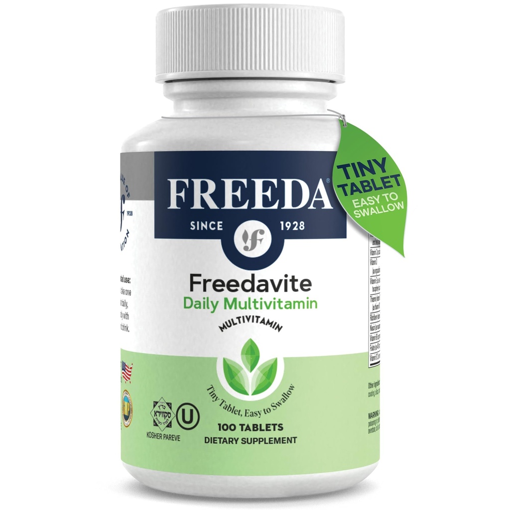 Freedavite Tiny Tablet - Multivitamina moderada para hombres y mujeres - Vitamina A, C, D, E, B1, B2, B6, B12, Biotina, Calcio, Zinc, Hierro, Magnesio, Manganese, Cobre, Selenium, Iodine - 100 Conde