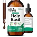 Wild &amp; Organic Holy Basil Leaf Tintura - Relax, Calmness, Mood Support - Tulsi Holy Basil Supplement - Vegan, Sugar &amp; Alcohol-Free Herb Extract Drops - 2 fl oz
