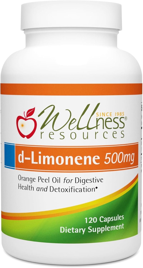 Wellness Resources High Potency d-Limonene Capsules 500mg, 120 Capsules - Orange Peel Extracto de Salud Digestiva, Heartburn, Acid Reflux, Detoxification