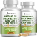 JB Wellness Oregano Oil, Ajo Extract, Hoja de Oliva, con Astragalus - Apoyo Inmunitario &amp; Suplemento Digestivo de Salud para Mujeres y Hombres - 120 Conde