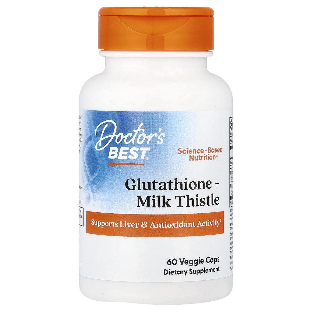Best Glutathione + Leche Thistle, Supports Liver & Antioxidant Activity, Non-GMO, Gluten Free, Soy Free, Vegan 60 Veggie Caps