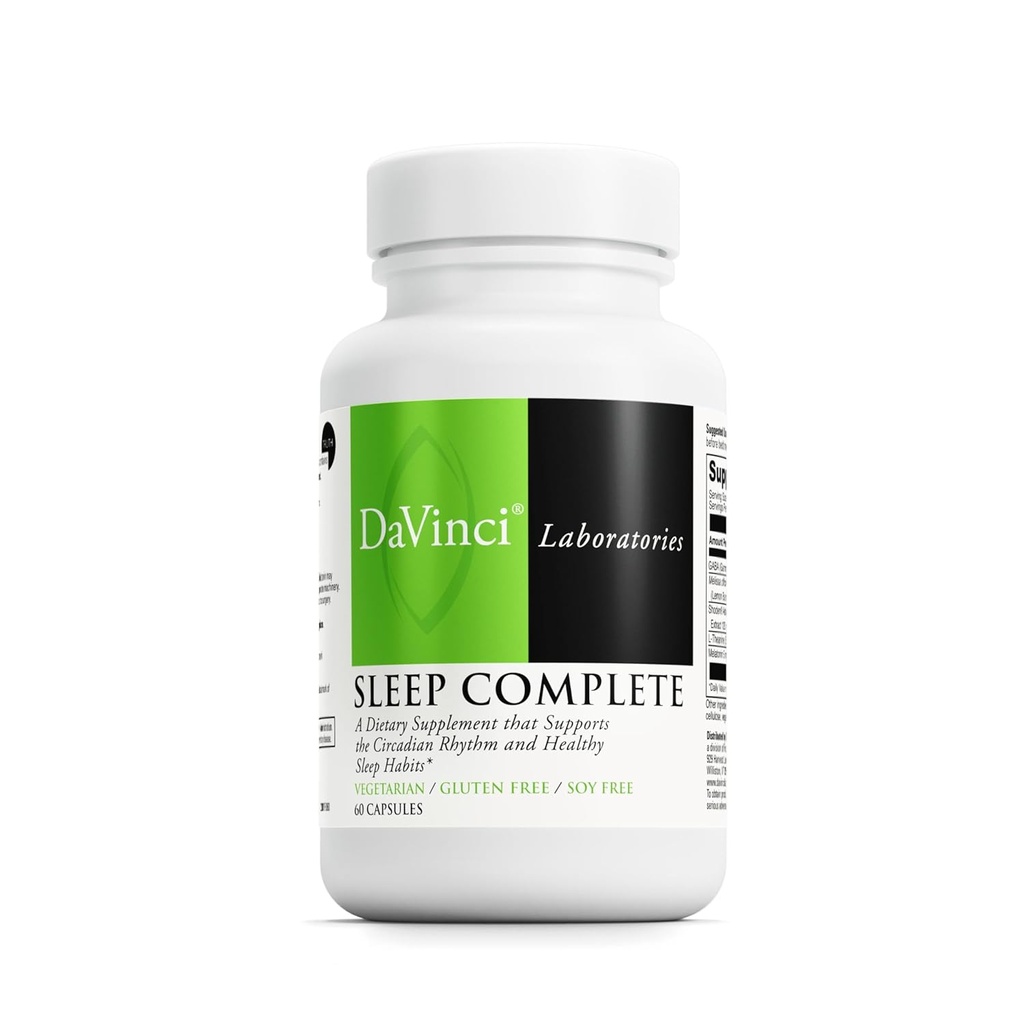DAVINCI Laboratorios Dormir Completo - Suplemento dietético para apoyar hábitos de sueño saludables, relajación y sueño* - con Melatonina, Lemon, Ashwagandha y L-Theanine - Sin gluten - 60 cápsulas vegetarianas