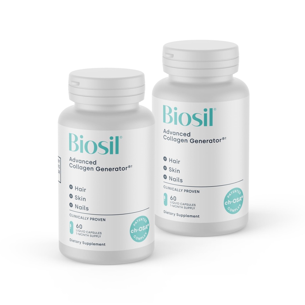 Biosil Collagen Booster Suplemento - 60 cápsulas líquidas, paquete de 2 - Activador de ch-OSA patentado para la piel, el pelo, las uñas &amp; juntas - apoya la producción natural - suministro de 60 días