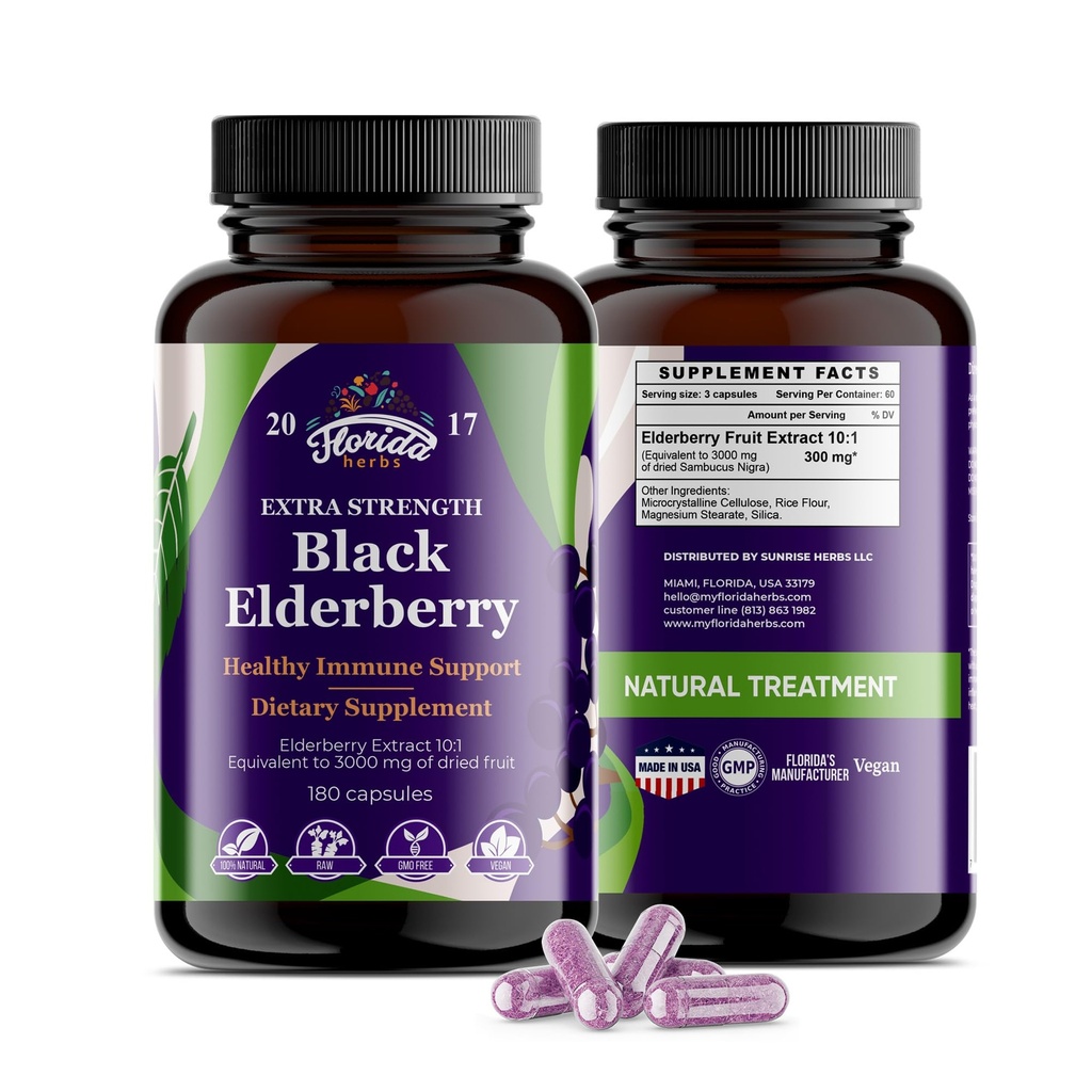 Black Elderberry Capsules Silencio 180 Conde ← Sambucus Elderberry Vitaminas, Non-GMO, Gluten Free, Organic Elderberry Extract Sambucus Nigra