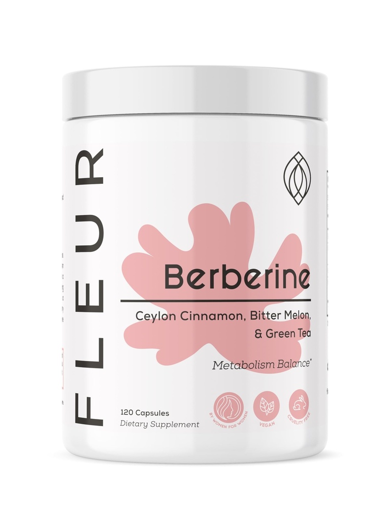 FLEUR Berberine HCL con canela orgánica, Melón de bitter & Green Tea Extract, soporta el corazón, el sistema digestivo e inmunitario, Vitality Support for Men and Women, Non-GMO & Vegan, 120 cápsulas