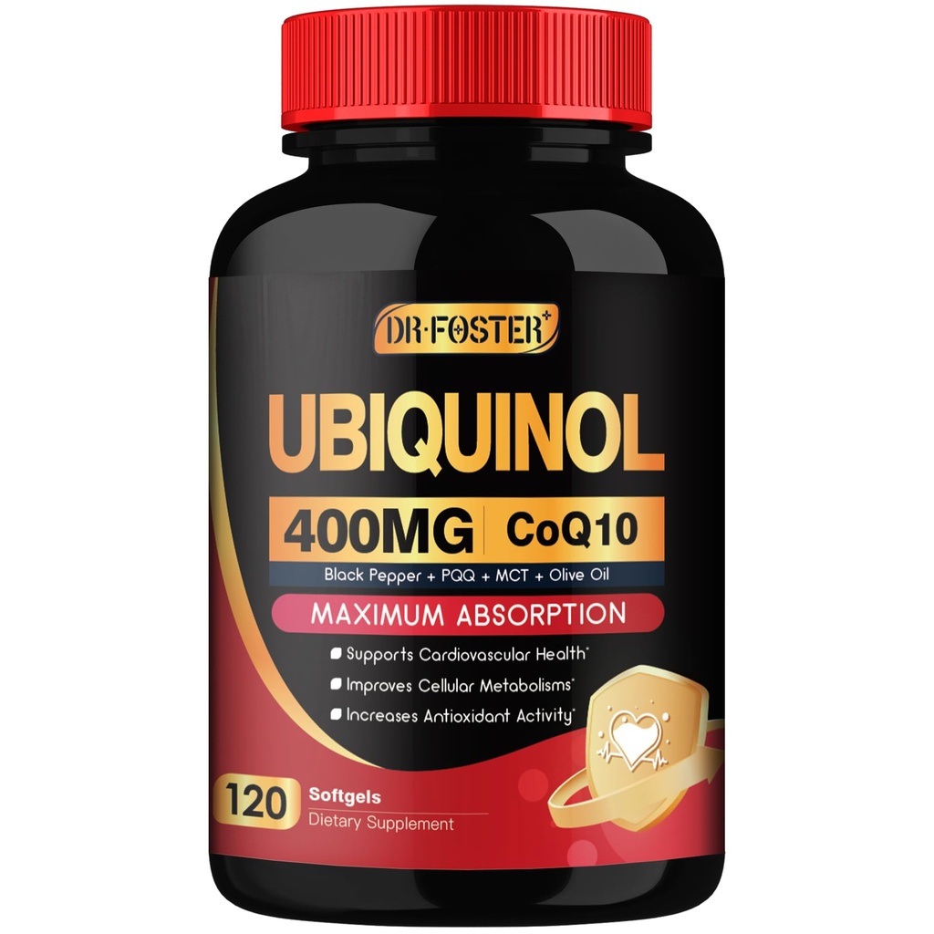 DRFOSTER Coq10 400mg Softgels Ubiquinol con PQQ & Vitamina E, Aceite de Oliva, Corazón, Cerebro &amp; Energía Soporte - 120 días de suministro