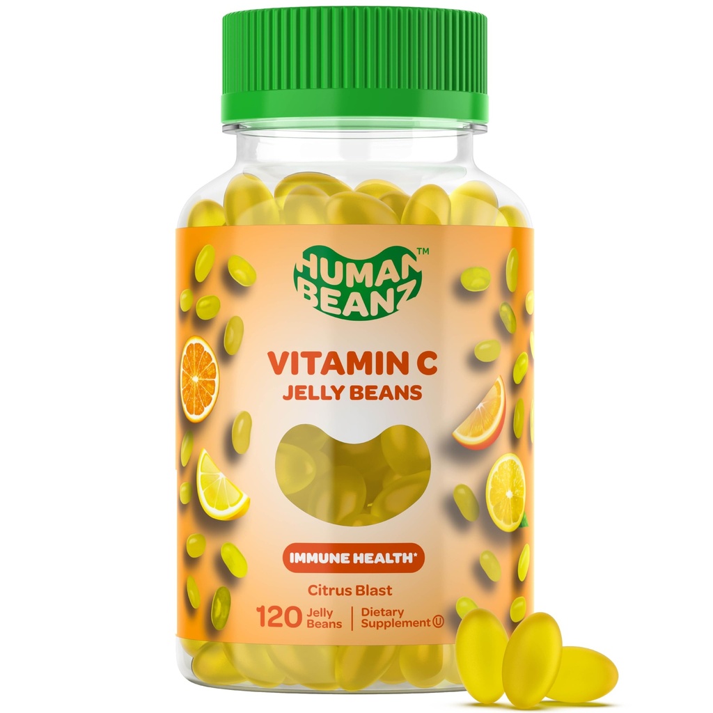 Vitamina C Jelly Bean Gummies for Adults, Immune Support Dietary Supplements, Vegetarian, 120 Citrus Blast Jelly Beans, Kosher