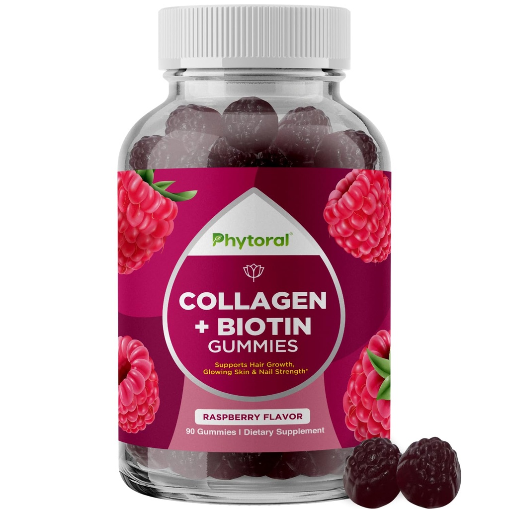 Peptides de colágeno hidrolizado para Mujeres con Biotina - Peluquería, Esquí y uñas Vitaminas para elasticidad, Vitality & Hydration Gummies - Biotina natural y Collagen para Mujeres - 90 Cuenta