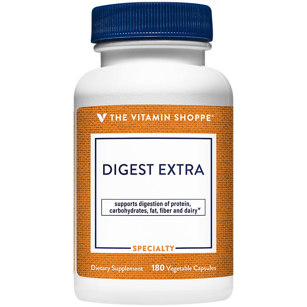 La Enzima Digestiva de Vitamin Shoppe- Fórmula Integral para las grasas, los carbohidratos y la digestión de proteínas - Desglose de la ayuda y la lácteos y apoya la absorción de nutrientes (180 cápsulas vegetales)
