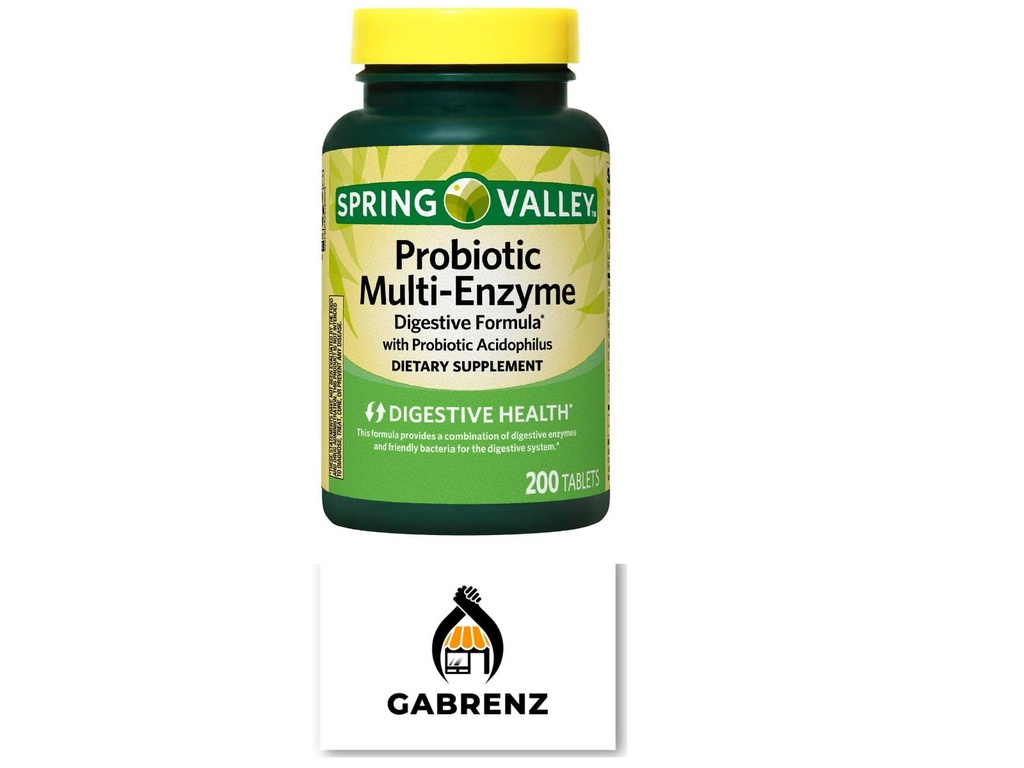 Spring Valley Probiotic Multi-Enzyme Digestive Formula Tablets, 200 ct - A Comprehensive Blend of Probiotics and Digestive Enzymes to Support Digestive Health. (Pack of 1) Incluye un Gbz Ref Magnet