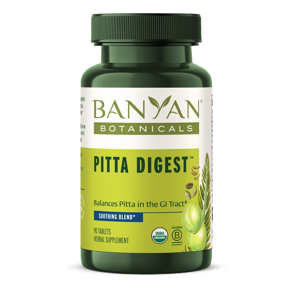 Banyan Botanicals Pitta Digest – Suplemento Digestivo Orgánico – Soothing & Calming Digestion Aid to Support a Comfortable Post-Meal Experience* – 90 Tablets – Non GMO Sustentably Sourced Vegan
