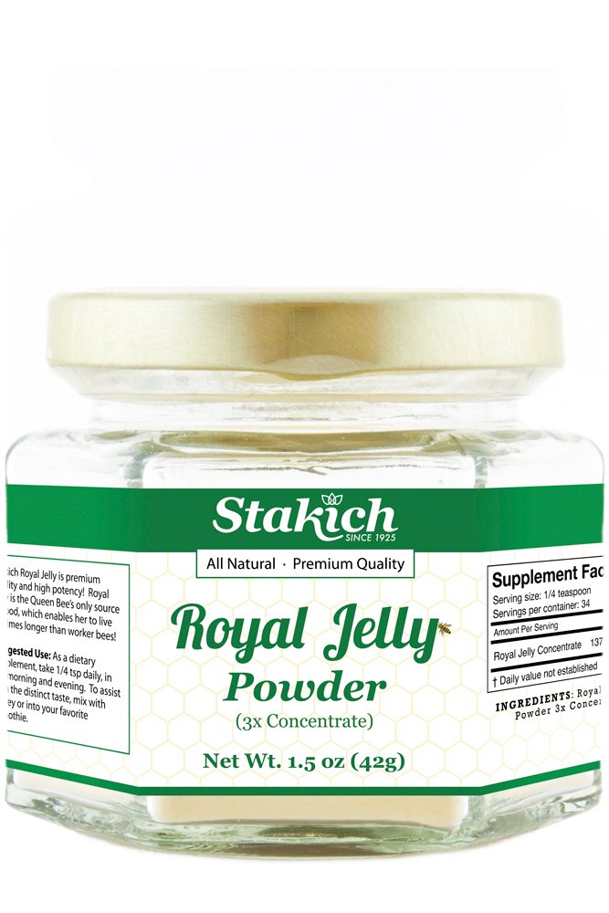Stakich Royal Jelly Powder - 1,5 onzas - 3X Concentrate - Congelar seco, puro, natural