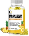 (1 Pack) Magnesio Glycinate Gummies, Suplemento de Magnesio de Alta Absorción con Calcio &amp; Vitaminas, Bono de Apoyo, Musculo, Noche, Memoria &amp; Mood, Vegan, No GMO, 60 Condes, Pineapple Flavor