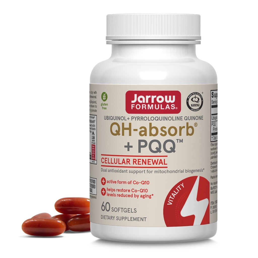 Fórmulas Jarrow QH-Absorb + PQQ - 60 Softgels - Apoya Biogénesis Mitocondrial, Producción Energética & Salud Cardiovascular - Hasta 60 Servimientos