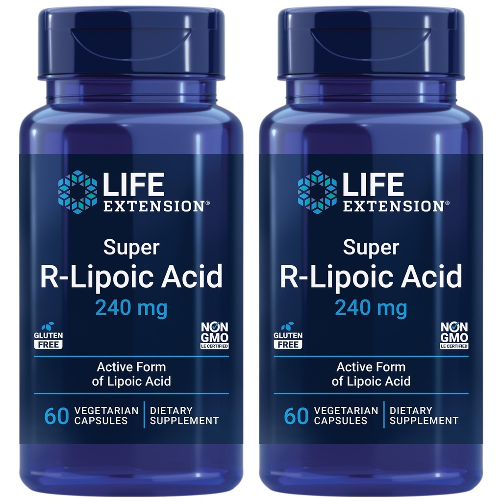 Life Extension Super R-Lipoic Acid – Healthy Aging, oxidative Stress Defense – con 240 mg de Active R-Form of R-Lipoic Acid – Gluten-Free – Non-GMO – Vegetarian – 60 cápsulas (2 Pack)