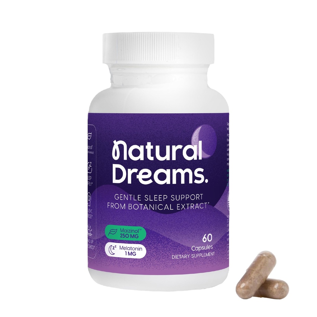 Univera 1mg Melatonina, Sueños Naturales, Ingredientes Botánicos " Herbal " , Apoyo a la calidad del sueño, Refresh Morning, 250mg Maizinol, Ayuda al sueño (60 cápsulas, 30 días de suministro)