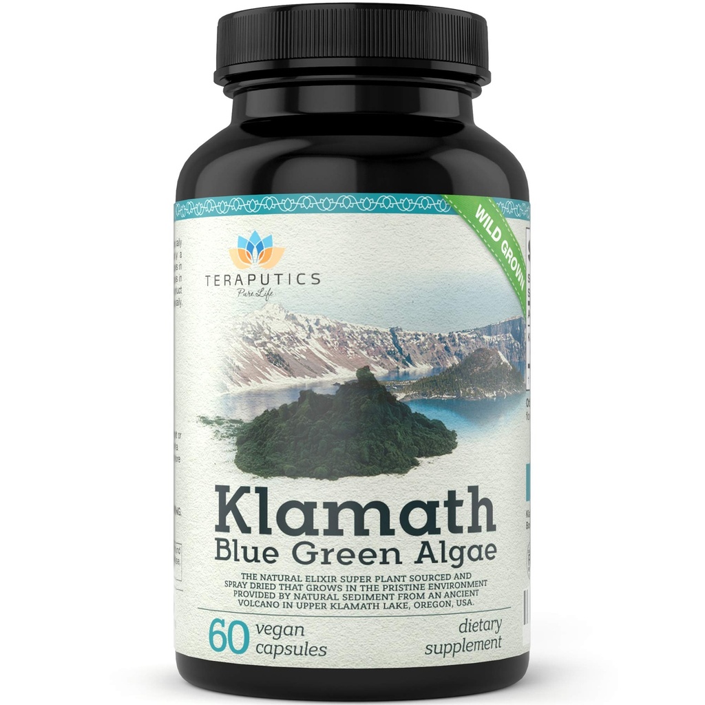 Premium Klamath Lake Blue Green Algae - Más potente que Spirulina y suplementos de Clorella ¦ Pura Chlorophyll Rich SuperFood, Fuente de Organic Klamath Lake, 500mg, 60 cápsulas Vegan