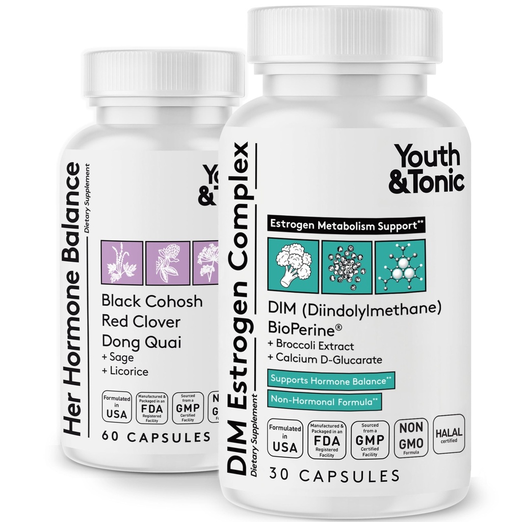 Jóvenes " Tonic Menopause " Apoyo a las mujeres a través del metabolismo estrógeno equilibrado – 90 píldoras con DIM Black Cohosh Red Clover Dong Quai Soy Isoflavones